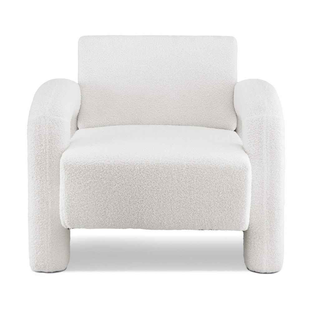 Moriah Armchair Accent Chair Lounge Sofa Couch Curved Seat Boucle - White