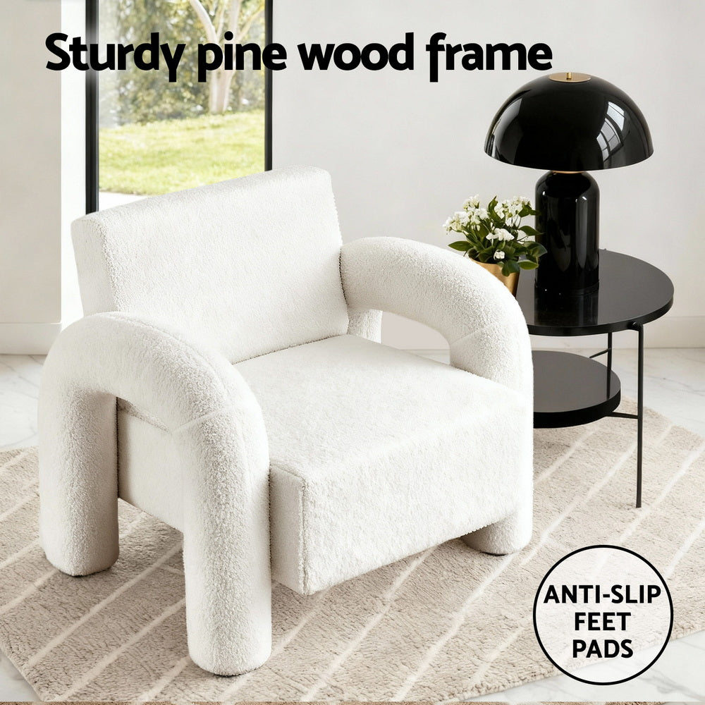 Moriah Armchair Accent Chair Lounge Sofa Couch Curved Seat Boucle - White