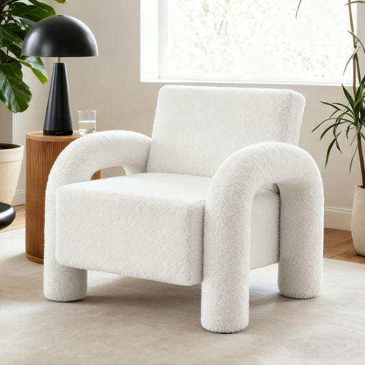 Moriah Armchair Accent Chair Lounge Sofa Couch Curved Seat Boucle - White