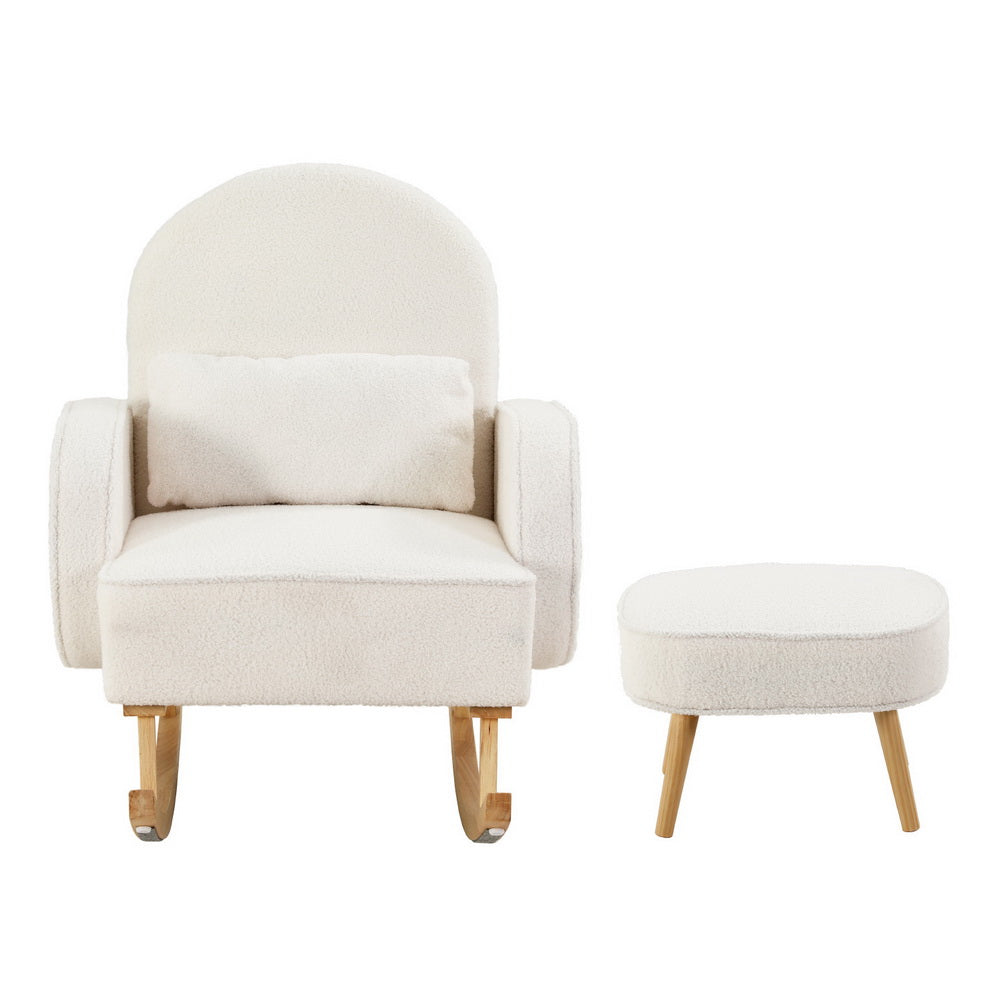 Muriel Armchair Rocking Chair Ottoman Lounge Footrest Round Nursing Boucle - White
