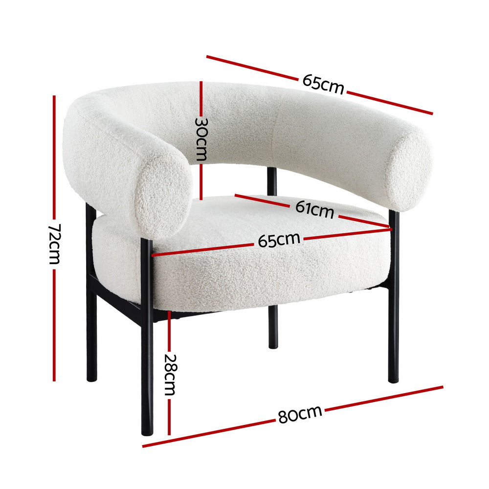 Maureen Armchair Accent Chair Curved Bouclé - White