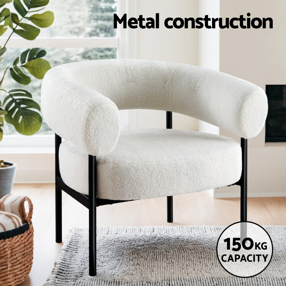 Maureen Armchair Accent Chair Curved Bouclé - White