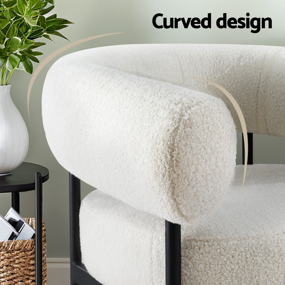 Maureen Armchair Accent Chair Curved Bouclé - White