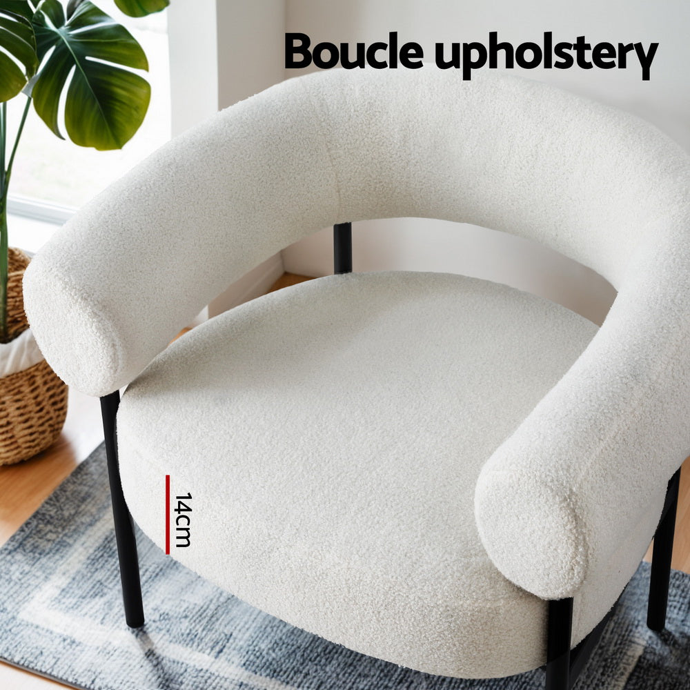 Maureen Armchair Accent Chair Curved Bouclé - White