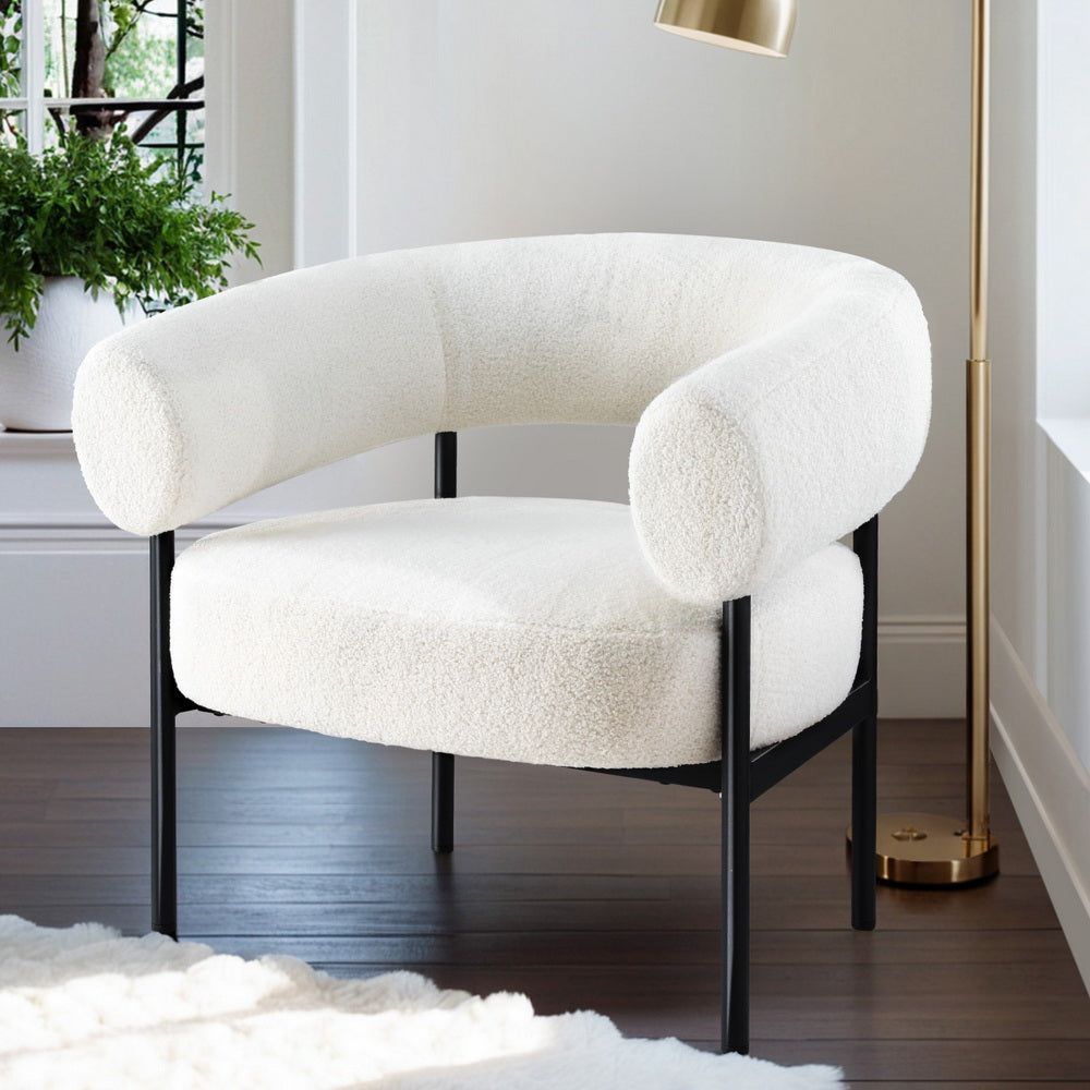 Maureen Armchair Accent Chair Curved Bouclé - White