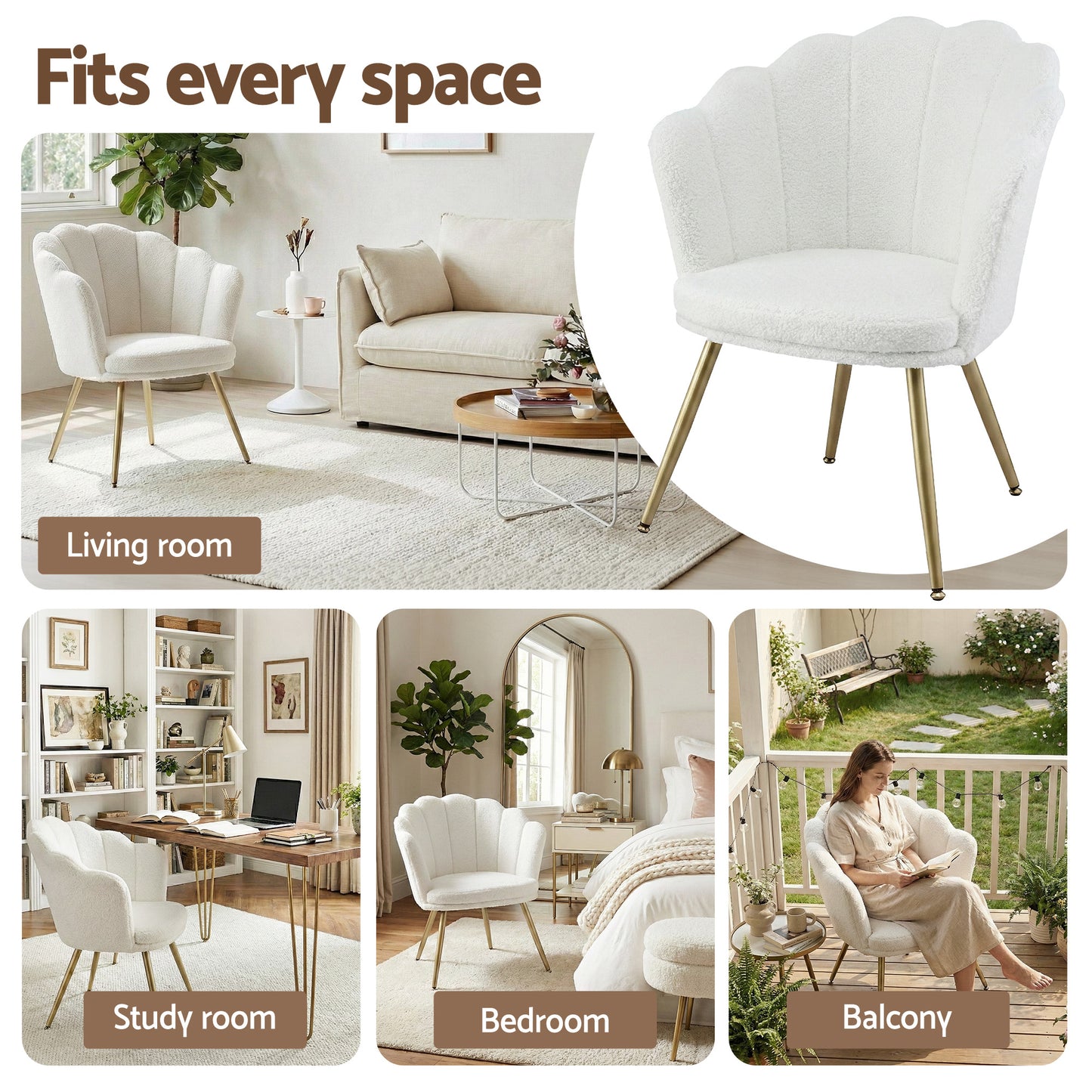 Magdaia Armchair Teddy Fleece - White