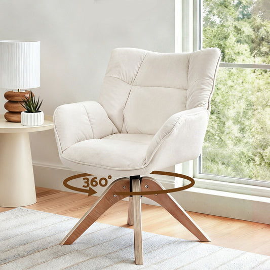 Maren Swivel Chair Armchair Nursing Velvet - White