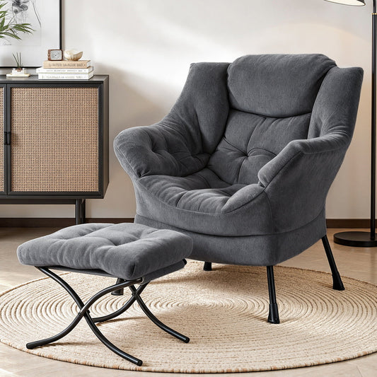 Maudie Armchair Accent Chair Ottoman Lounge Footrest Velvet - Grey