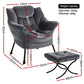 Maudie Armchair Accent Chair Ottoman Lounge Footrest Velvet - Grey
