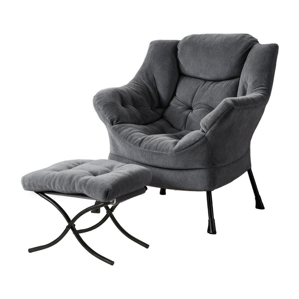 Maudie Armchair Accent Chair Ottoman Lounge Footrest Velvet - Grey