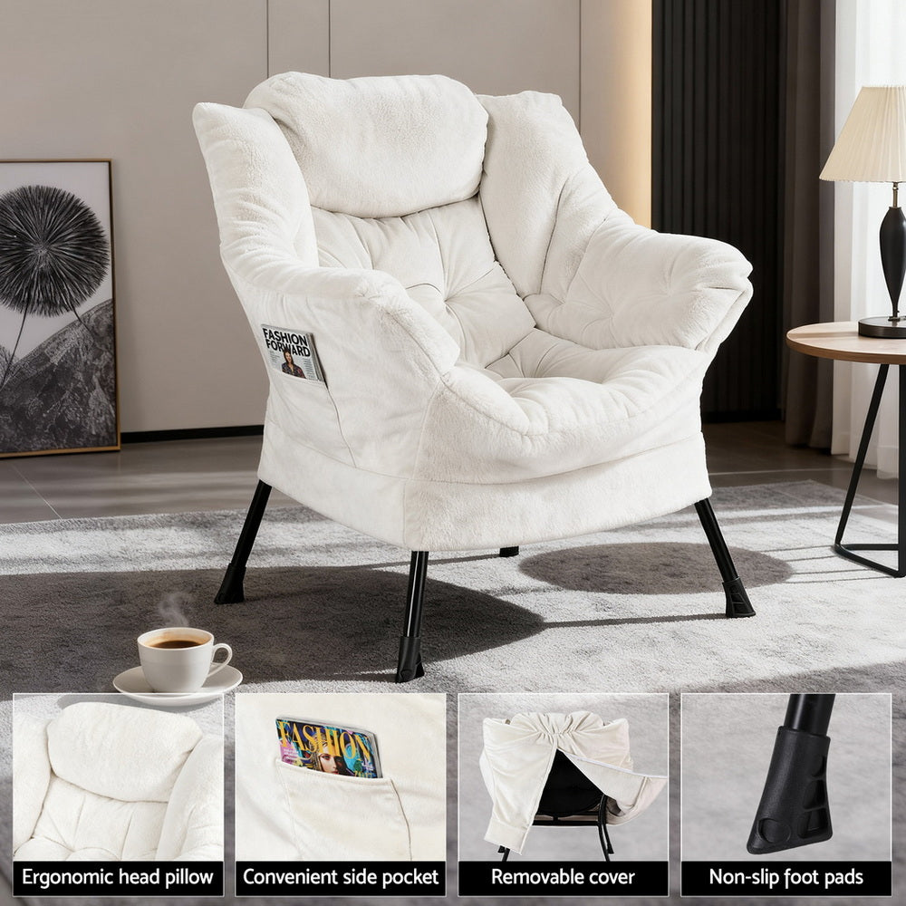Maudie Armchair Accent Chair Ottoman Lounge Footrest Velvet - White