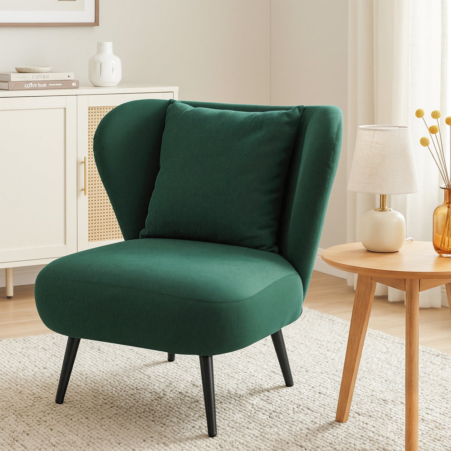 Marjani Armchair Accent Chair Lounge Tub Sofa Couch Corduroy Velvet - Green
