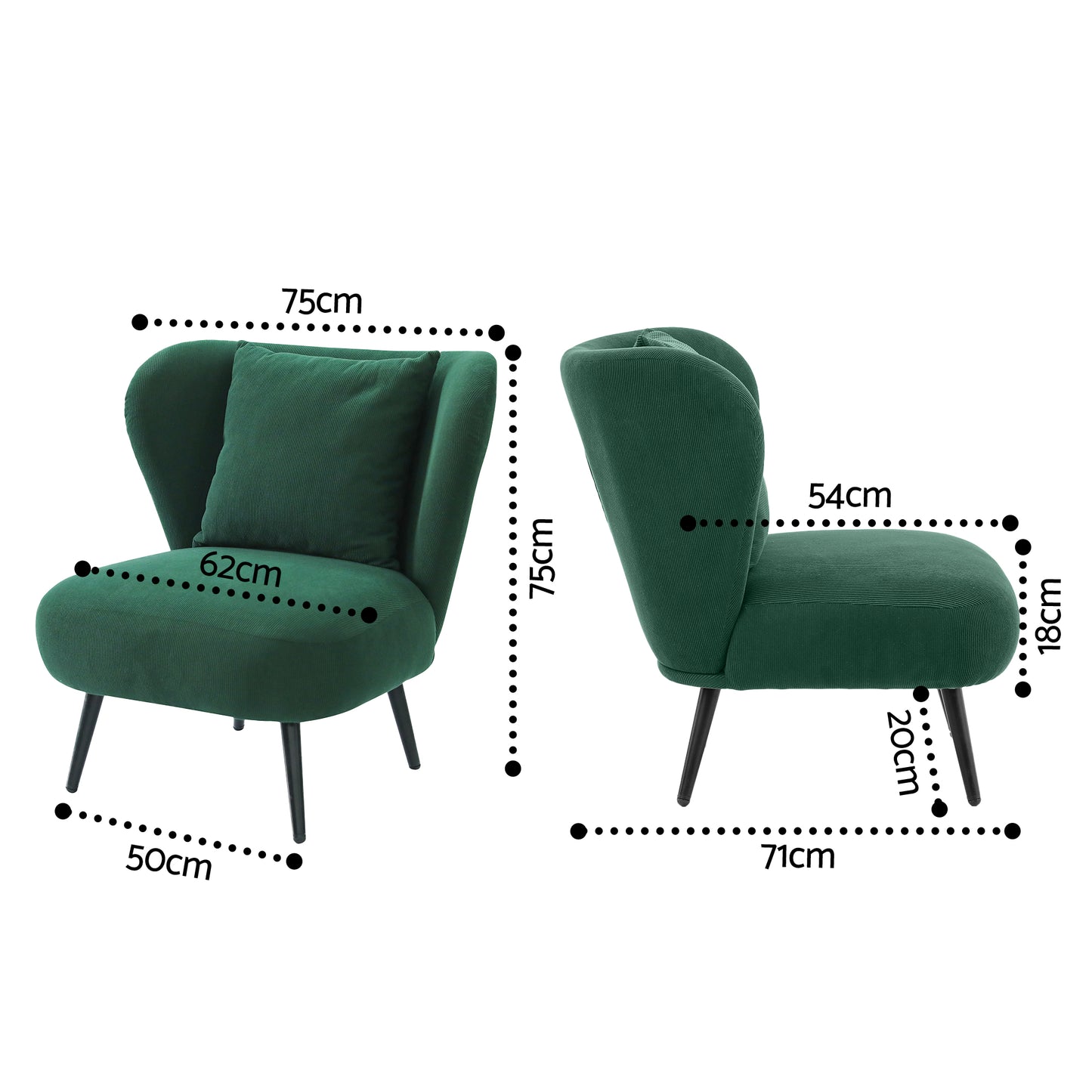 Marjani Armchair Accent Chair Lounge Tub Sofa Couch Corduroy Velvet - Green