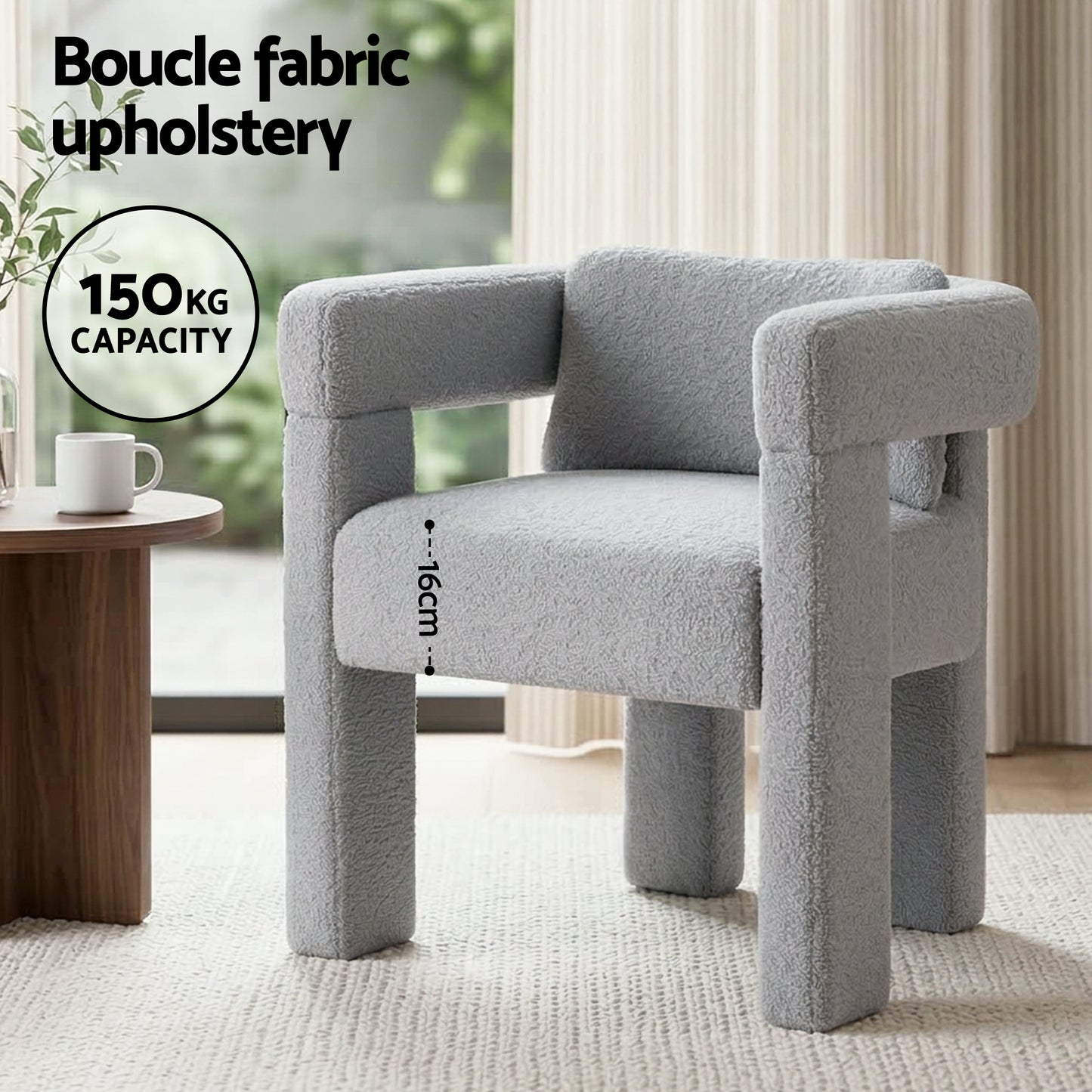 Matisia Armchair Accent Chair Lounge Sofa Couch Boucle Fabric - Grey