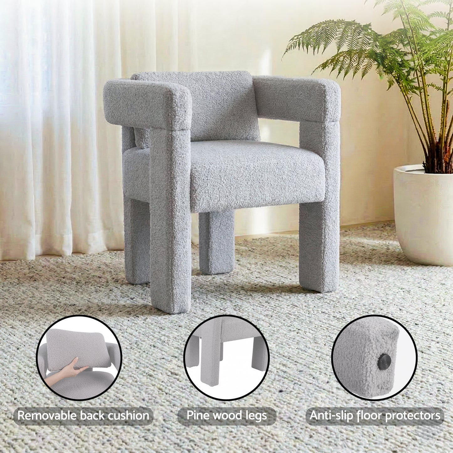 Matisia Armchair Accent Chair Lounge Sofa Couch Boucle Fabric - Grey