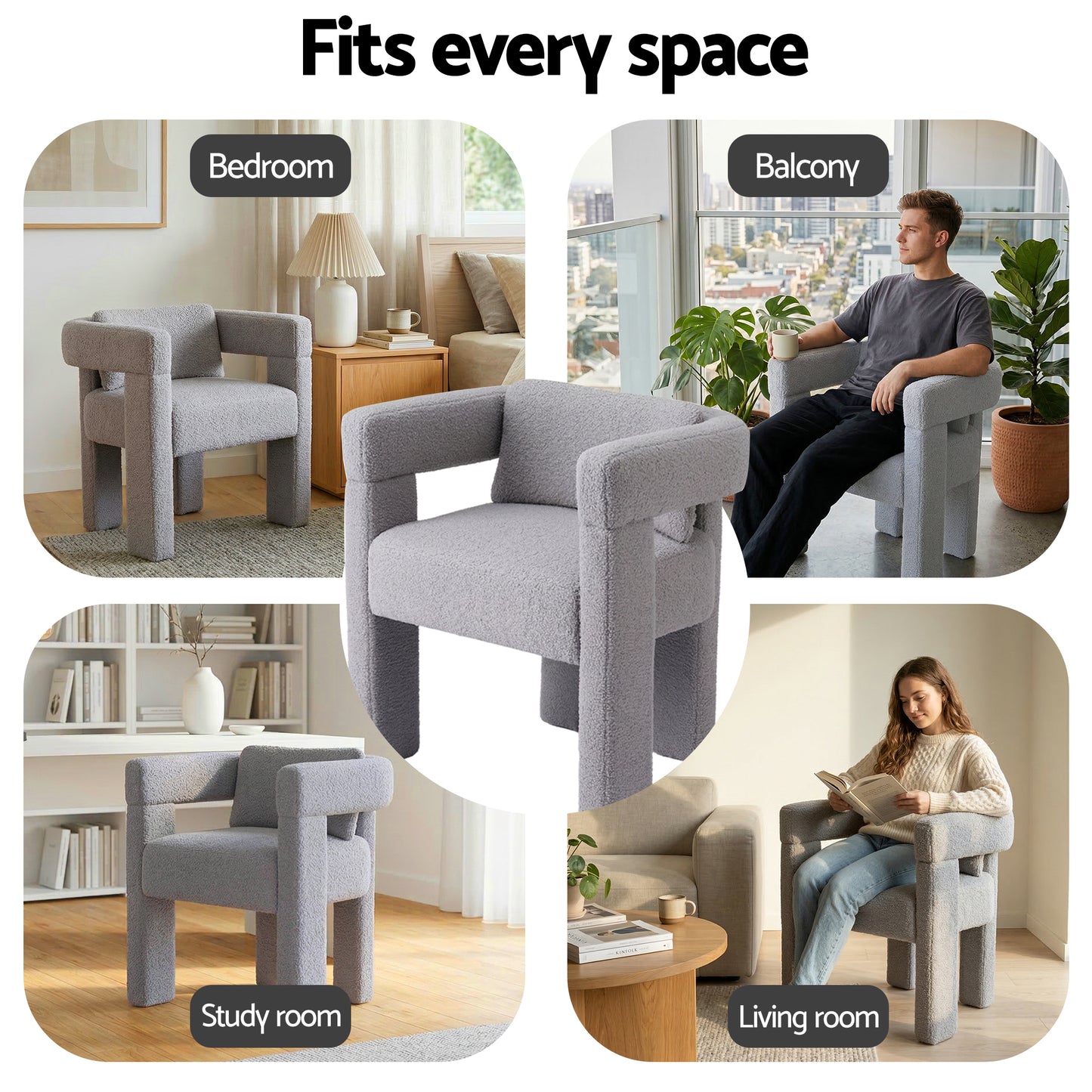 Matisia Armchair Accent Chair Lounge Sofa Couch Boucle Fabric - Grey