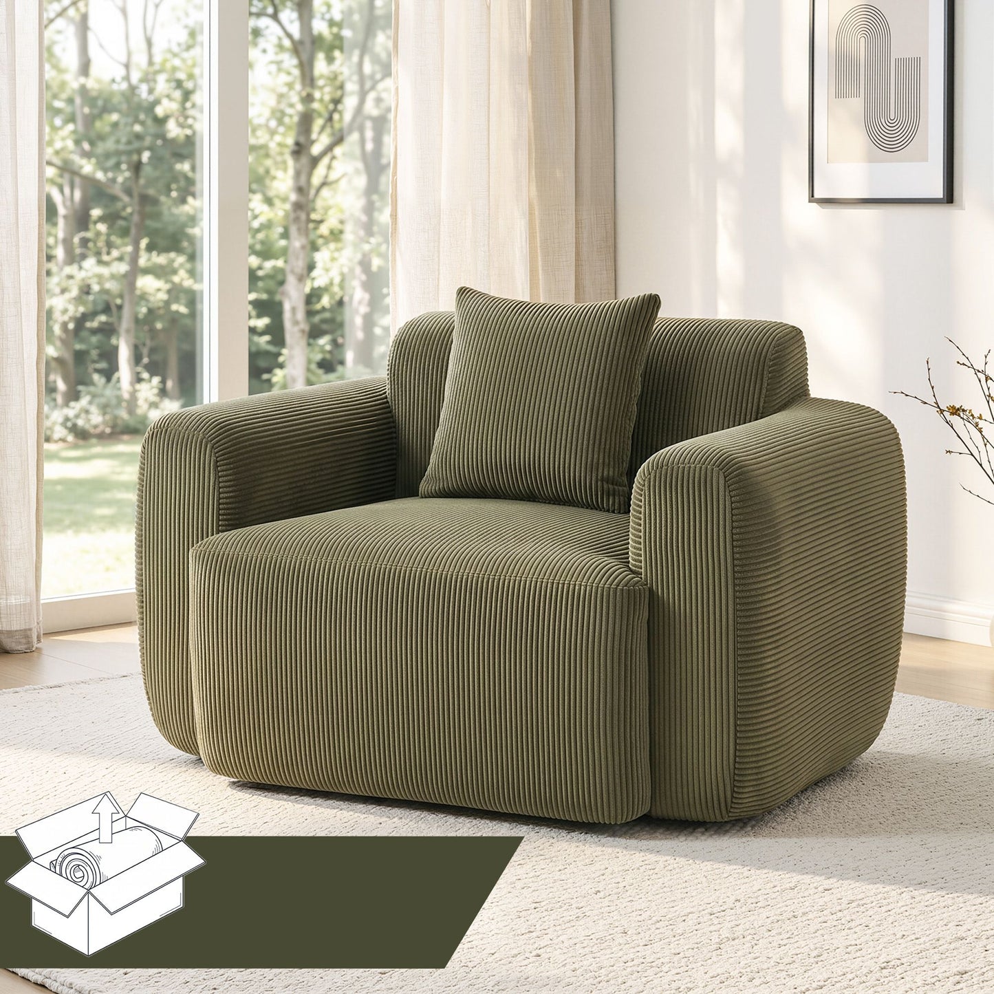 Meyburn Compressed Armchair Sofa with Cushion Corduroy - Green