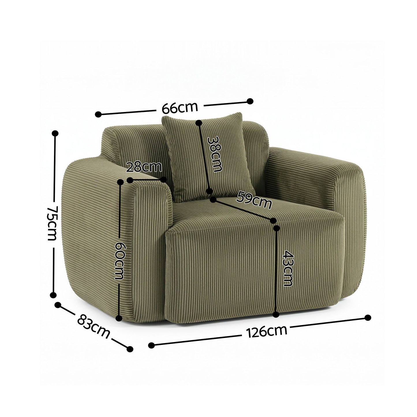 Meyburn Compressed Armchair Sofa with Cushion Corduroy - Green