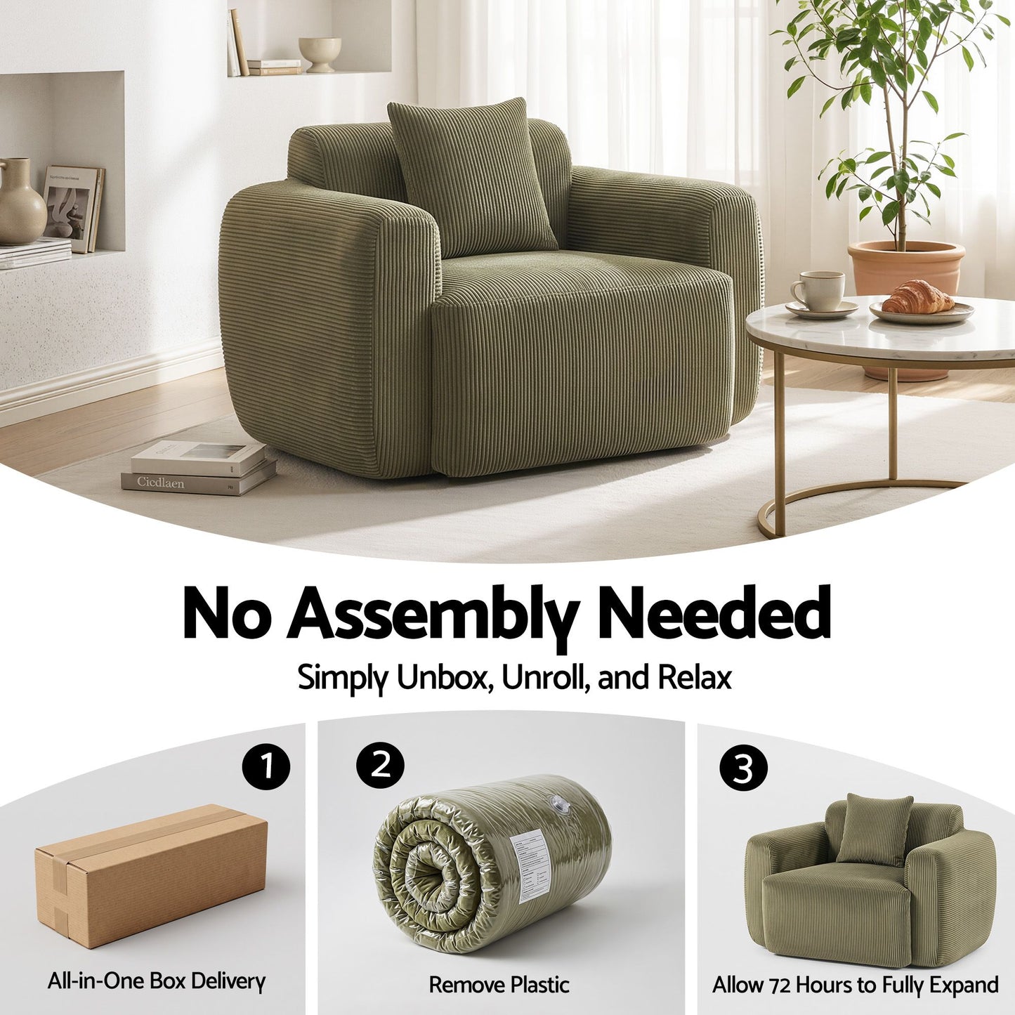 Meyburn Compressed Armchair Sofa with Cushion Corduroy - Green