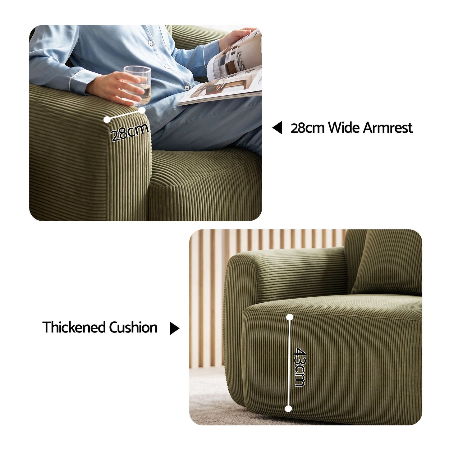 Meyburn Compressed Armchair Sofa with Cushion Corduroy - Green