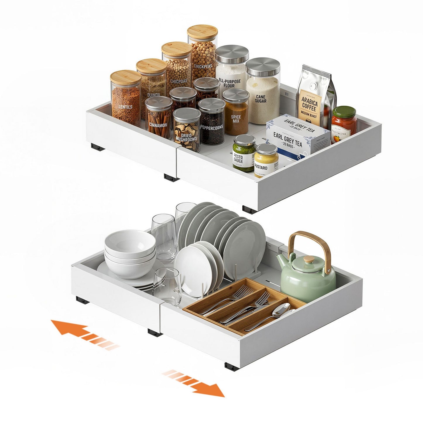 2 Pack Pull Out Drawers for Cabinets Expandable Cabinet Organizer White