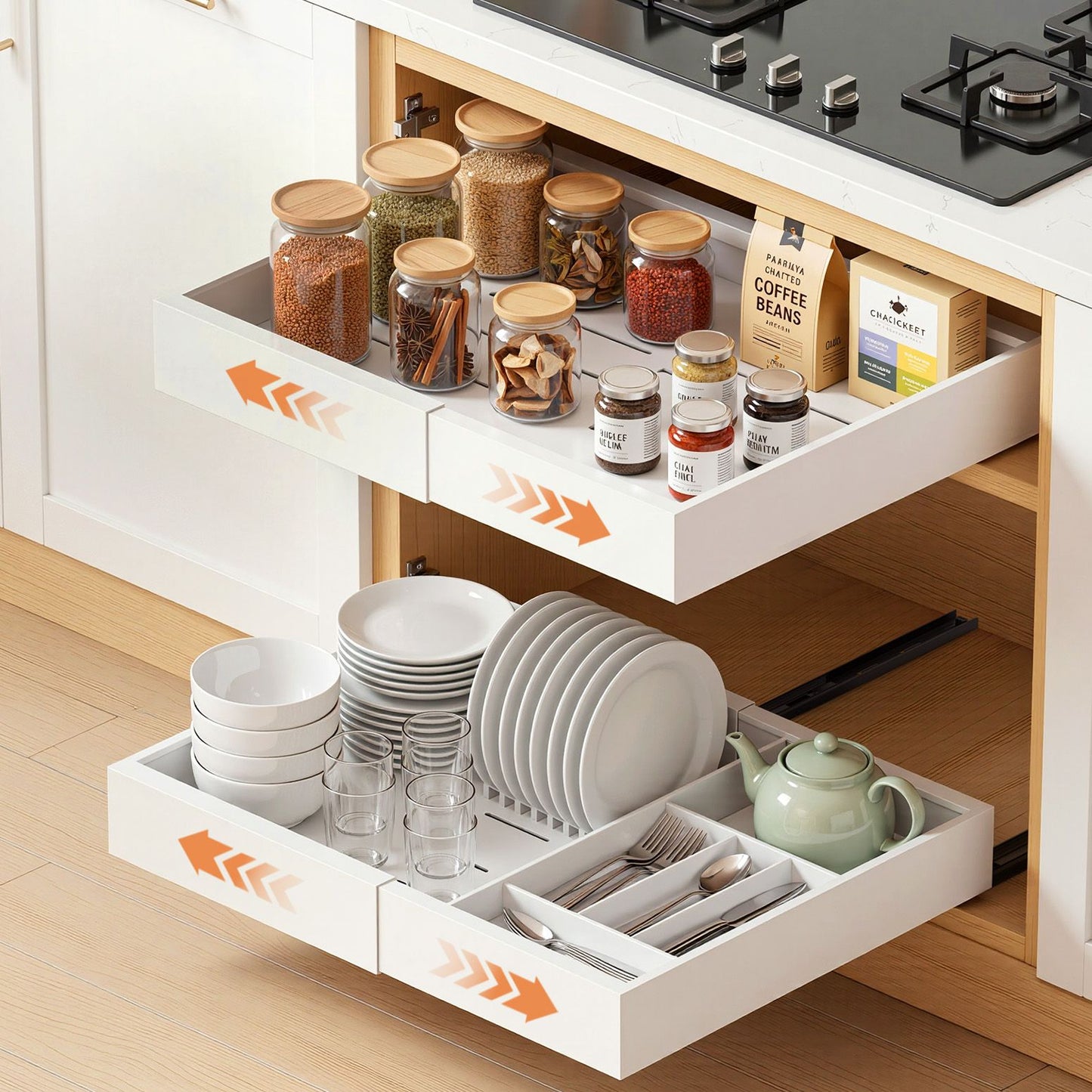 2 Pack Pull Out Drawers for Cabinets Expandable Cabinet Organizer White