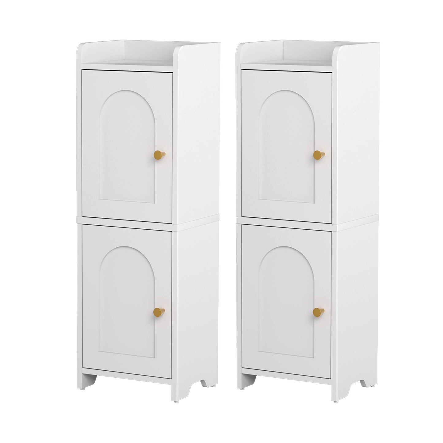 Set of 2 Bathroom Storage Cabinet 2-Tier Slim Toilet Organizer Adjustable White