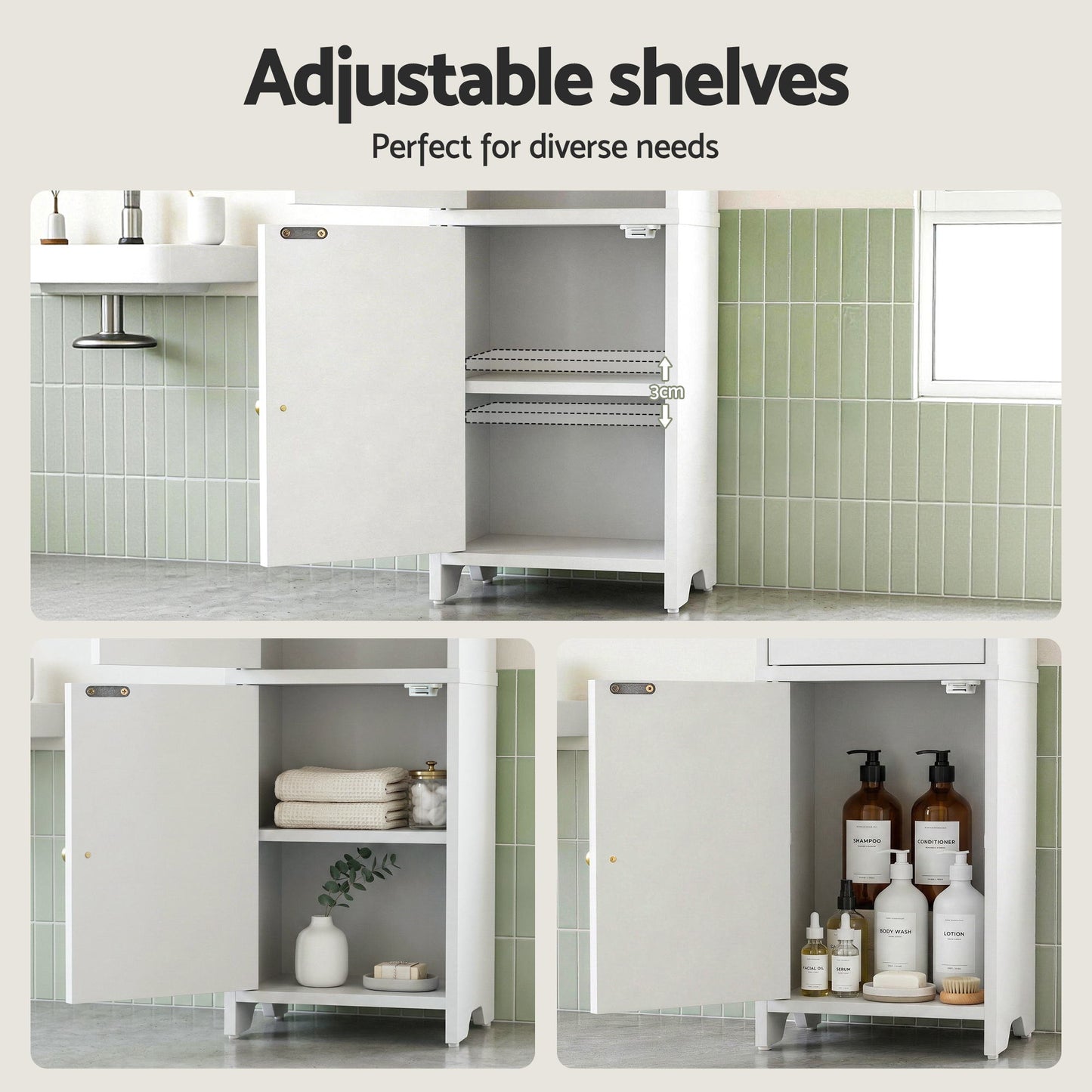 Set of 2 Bathroom Storage Cabinet 2-Tier Slim Toilet Organizer Adjustable White