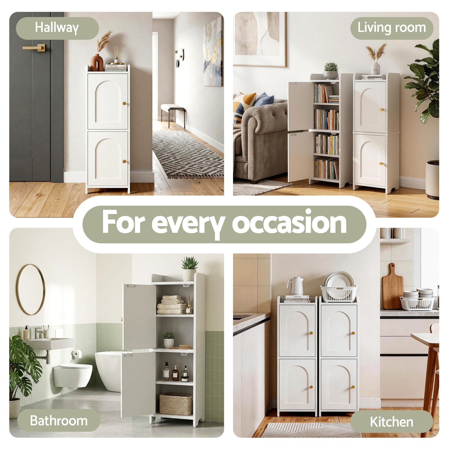 Set of 2 Bathroom Storage Cabinet 2-Tier Slim Toilet Organizer Adjustable White