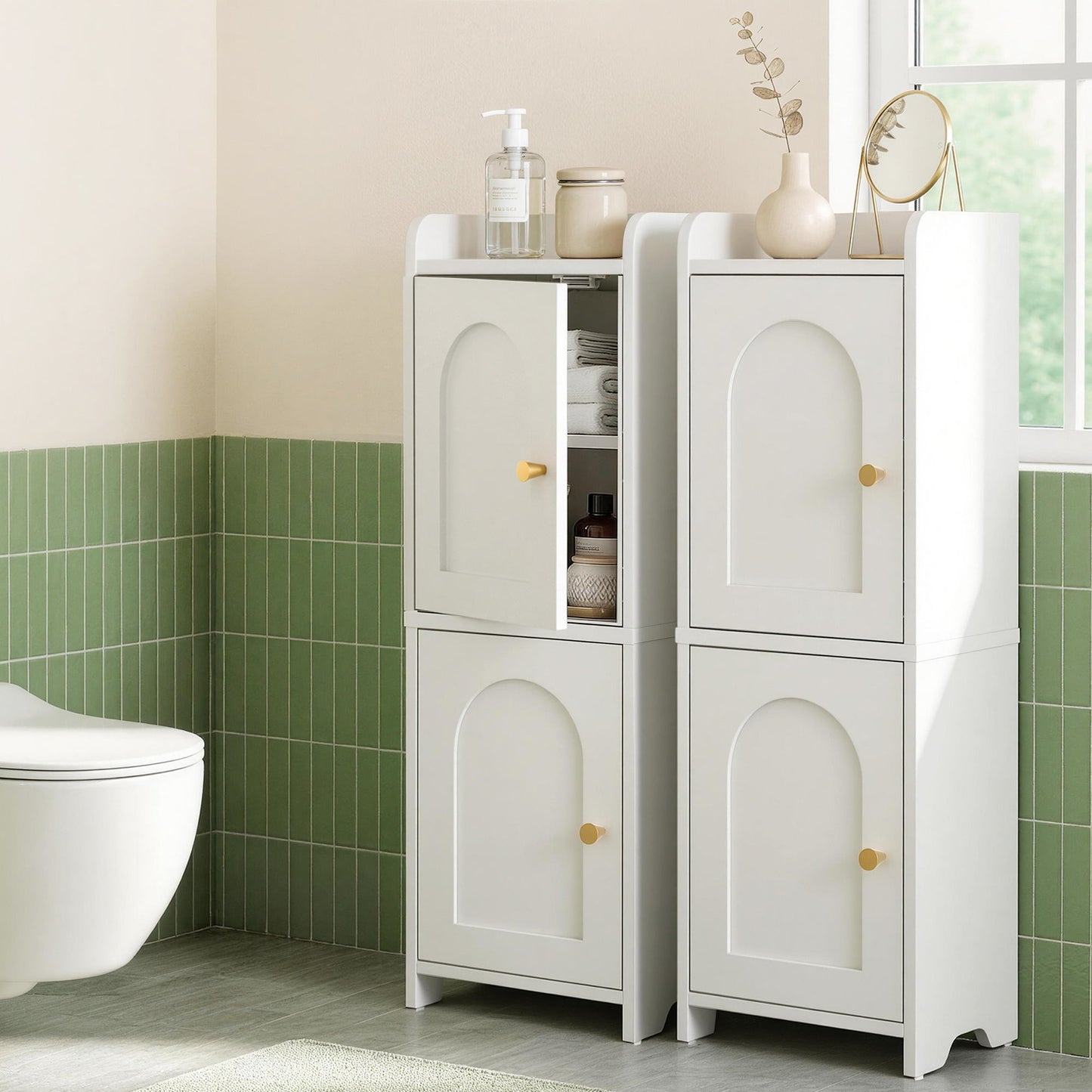 Set of 2 Bathroom Storage Cabinet 2-Tier Slim Toilet Organizer Adjustable White