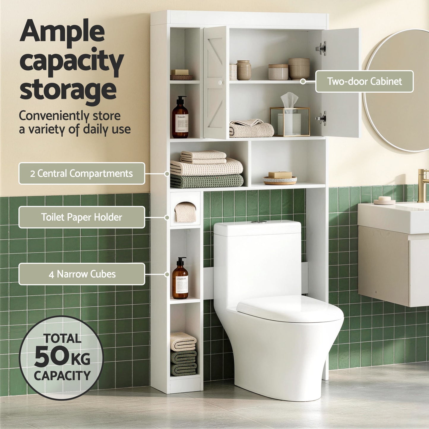 Bathroom Storage Cabinet Over The Toilet Organiser Laundry Shelf Holder