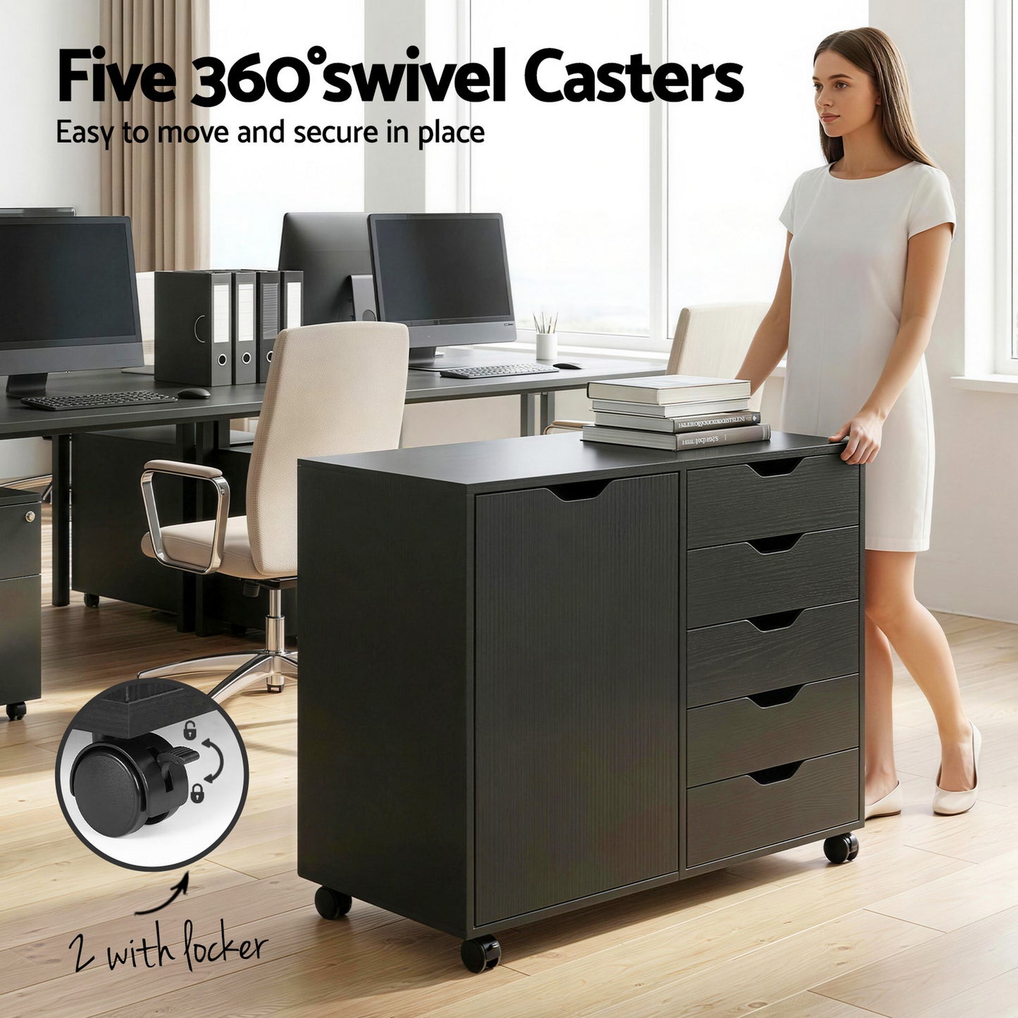 Artiss Mobile Filing Cabinet 5 Drawer with Door Modern Storage Cabinet Printer Stand