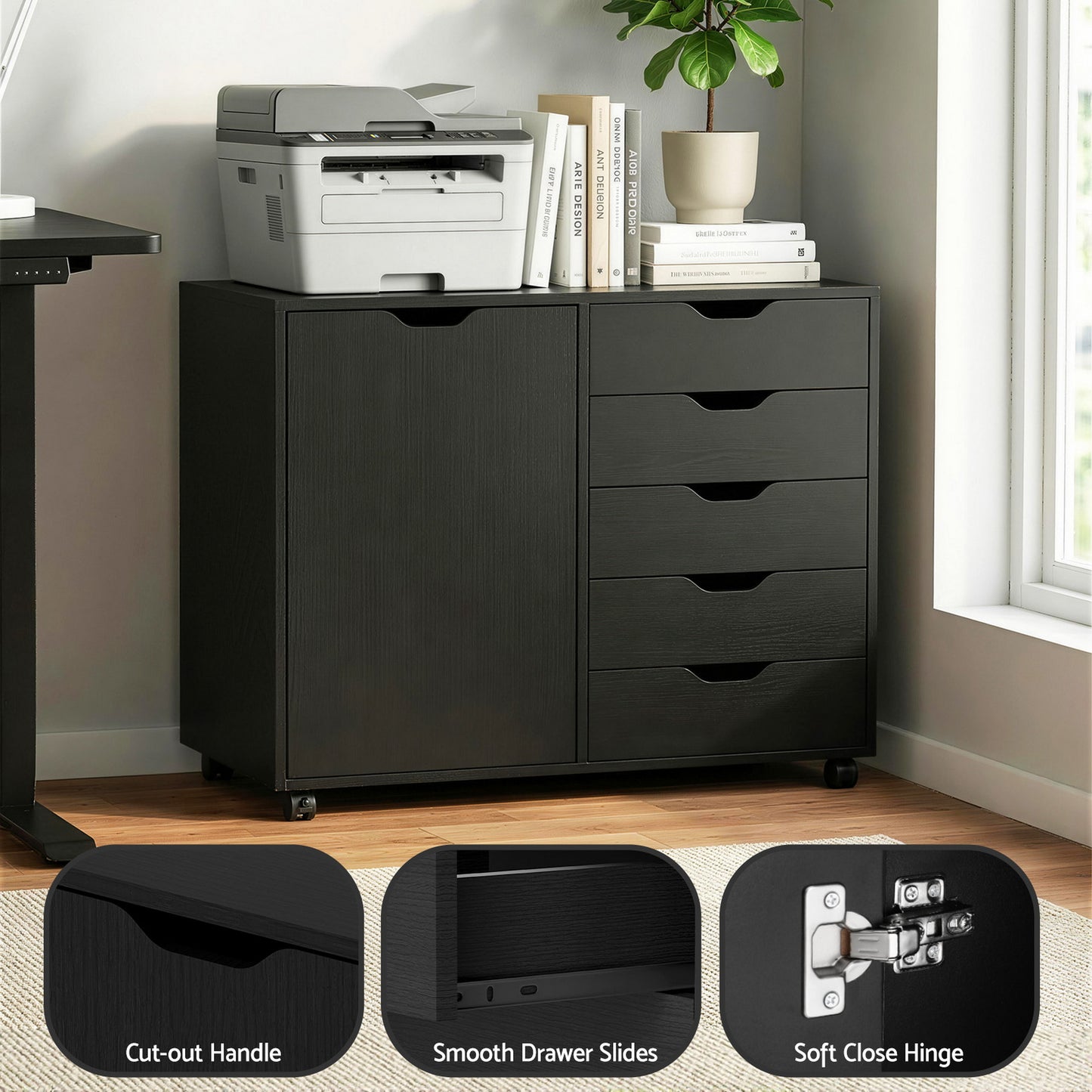 Artiss Mobile Filing Cabinet 5 Drawer with Door Modern Storage Cabinet Printer Stand