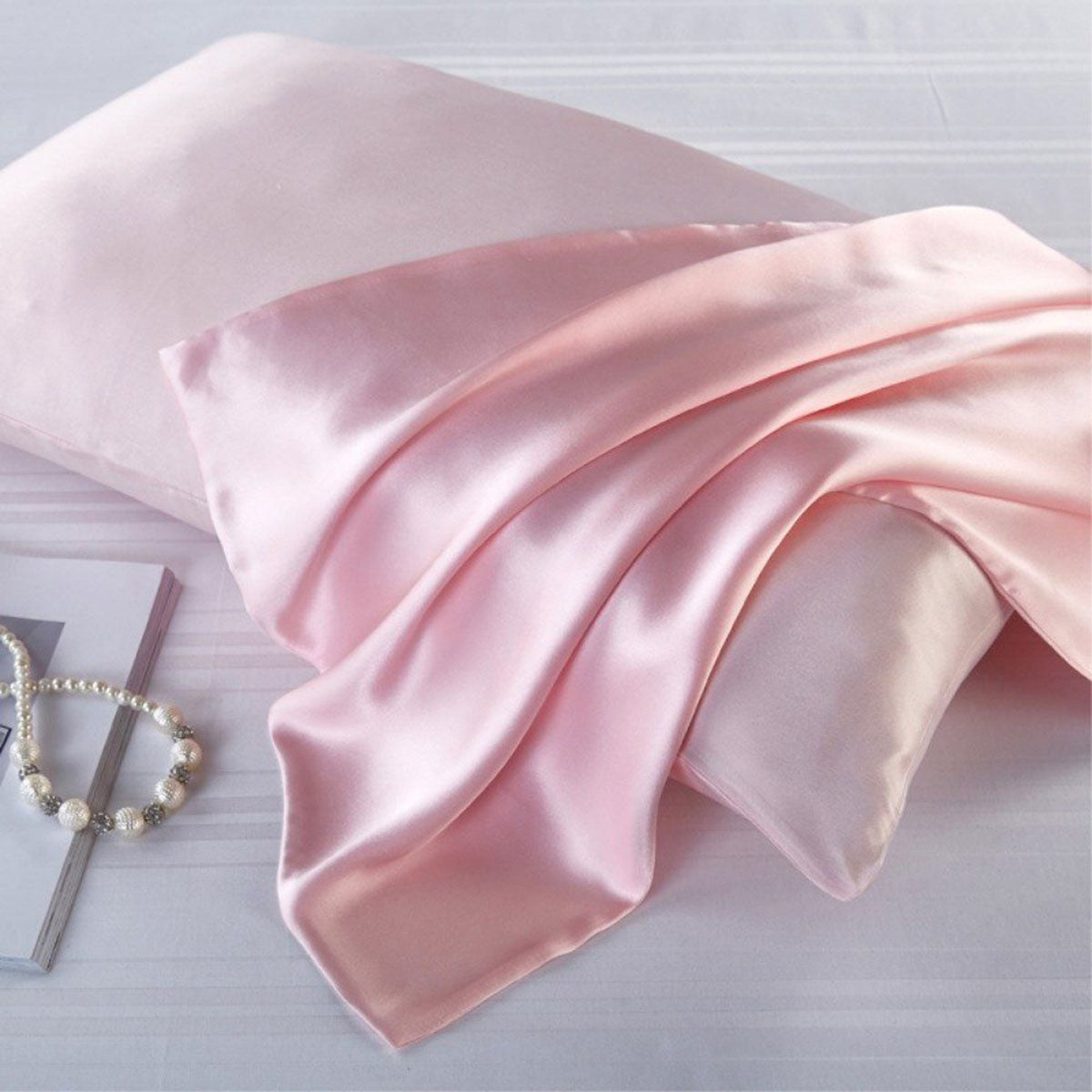 Set of 2 Satin Silk Pillowcase Standard Super Soft Pillowcase with Envelope Closure
