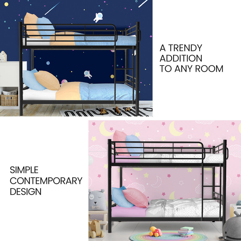 Maia 2in1 Metal Bunk Bed Frame with Modular Design - Matte Dark Grey King Single
