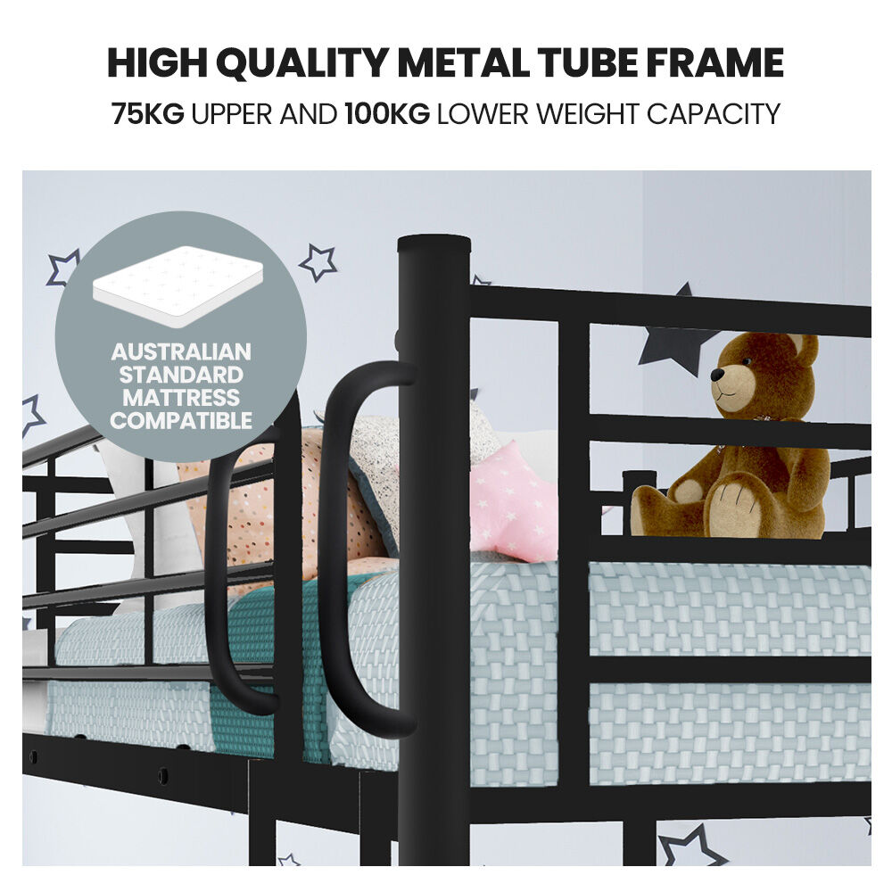 Maia 2in1 Metal Bunk Bed Frame with Modular Design - Matte Dark Grey King Single