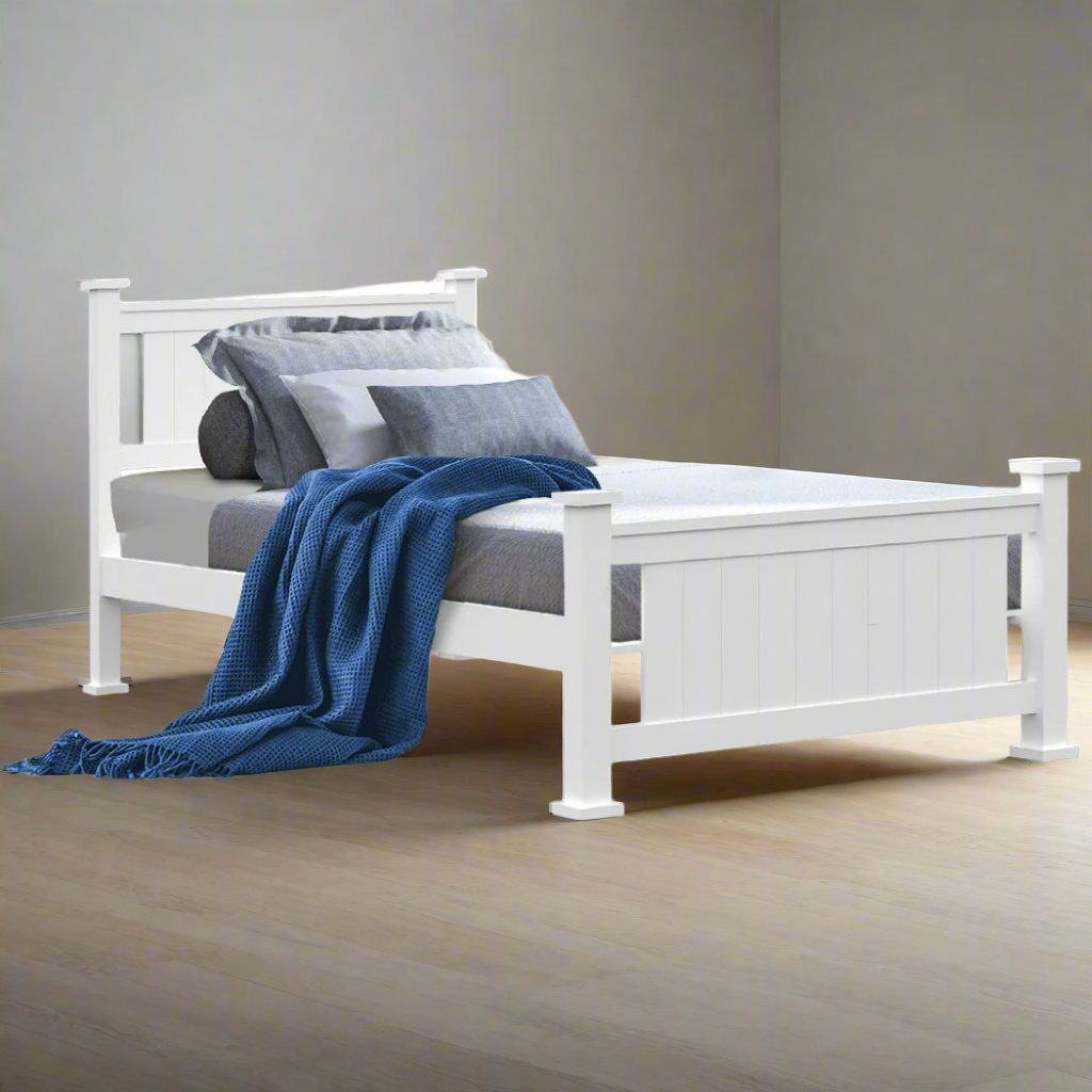 Maia Wooden Timber Bed Frame - White King Single