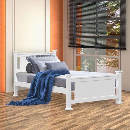 Maia Wooden Timber Bed Frame - White King Single