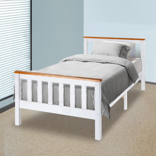 Maia Wooden Bed Frame Base Timber Kids Adults Modern Bedroom Furniture - White Single