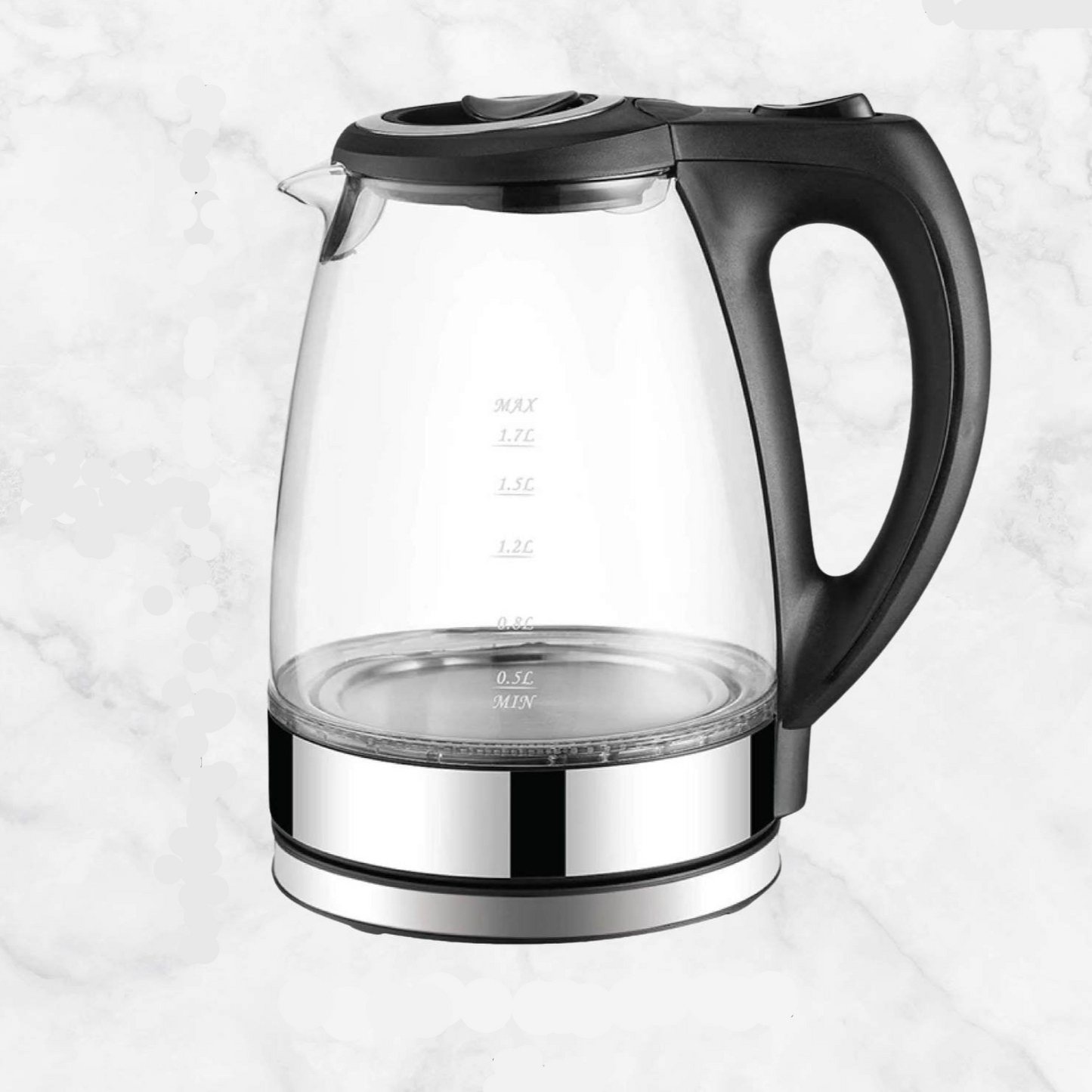 1.7L Electric Glass Kettle LED Blue Light 360 Automatic Cordless Water Boiling Jug