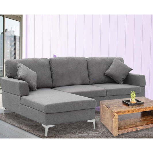 Mio 3-Seater L-Shaped Linen Sofa Lounge Right Side Chaise Couch - Dark Grey