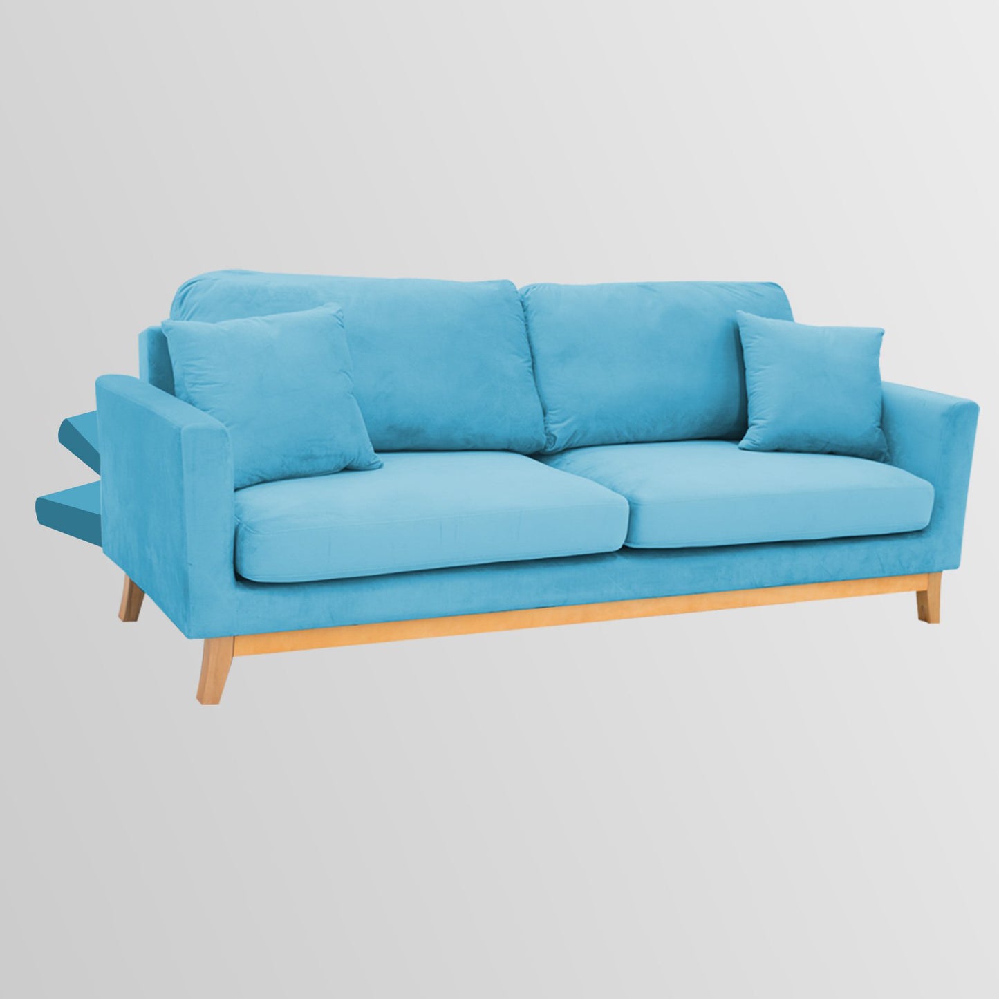 Molly 3-Seater Faux Velvet Wooden Sofa Bed Couch - Blue