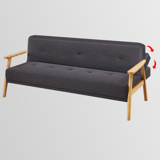 Monet 3-Seater Linen Fabric Wood Sofa Bed Lounge - Dark Grey