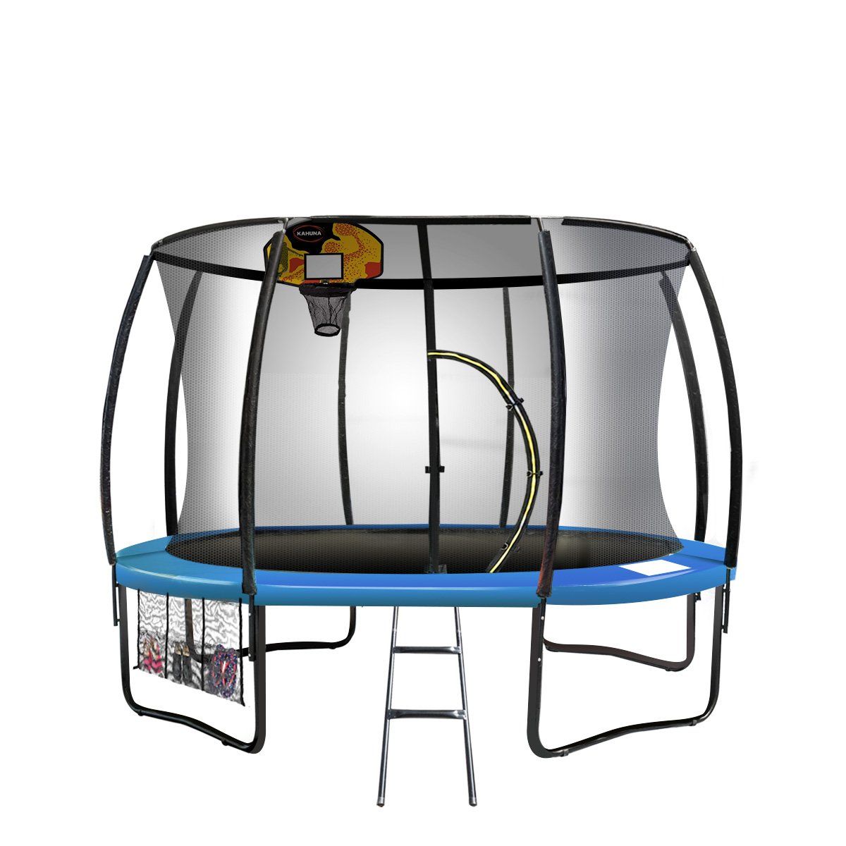 Kahuna Trampoline for Kids 14FT Outdoor Children with Safety Enclosure Pad Mat Ladder Basketball Hoop Set - Blue