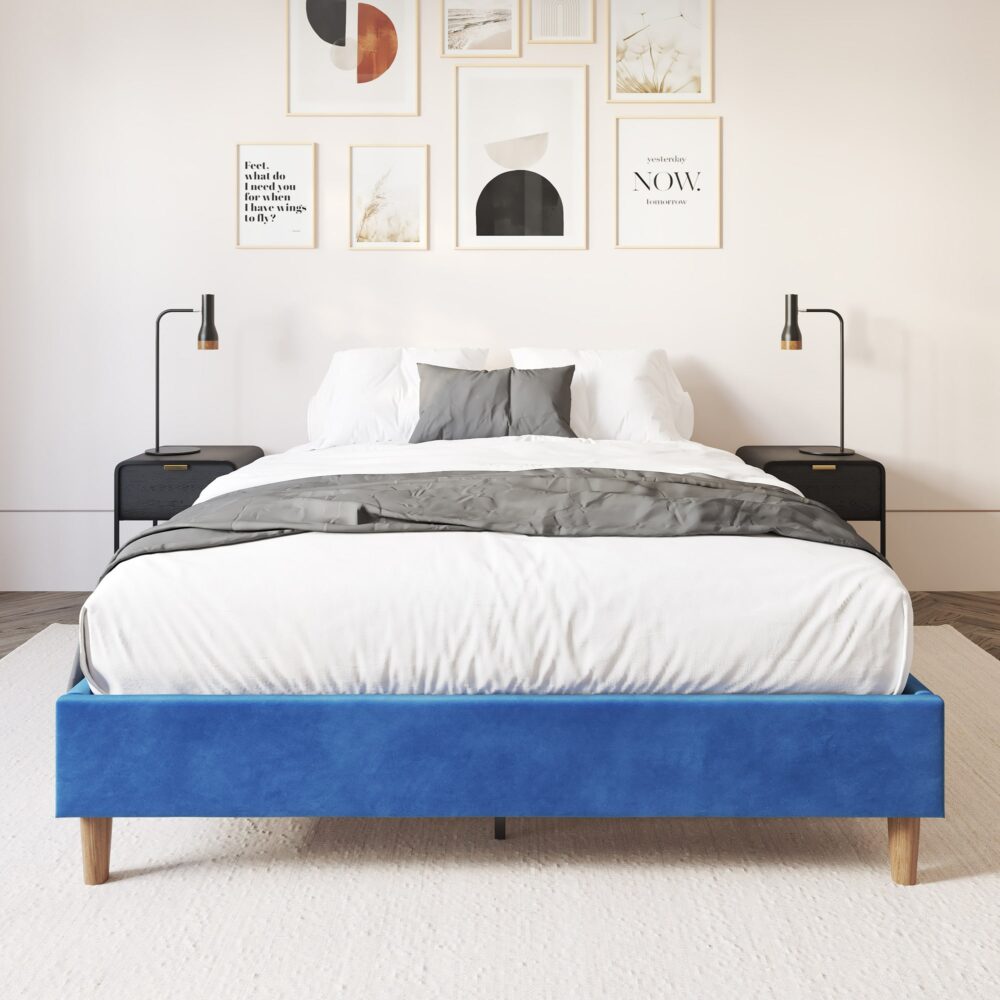 Maya Velvet Bed Frame - Blue Double