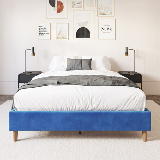 Maya Velvet Bed Frame - Blue Queen