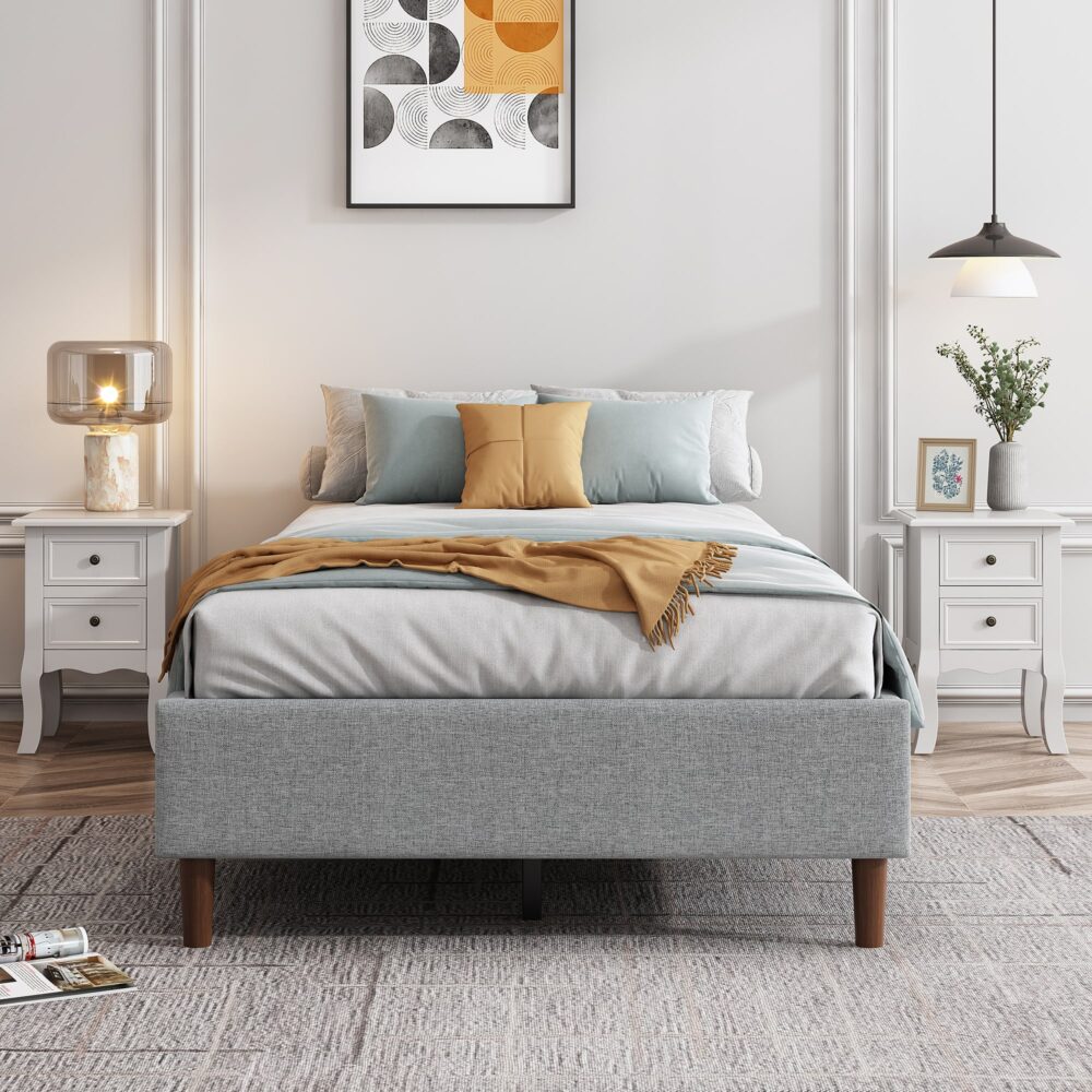 Maya Bedframe with Wooden Slats - Light Grey Single