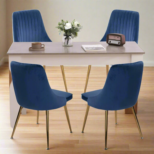 5-Piece Elvio Blue Dining Table & Chair Set Rectangular Velvet