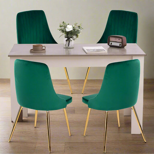 5-Piece Elvio Green Dining Table & Chair Set Rectangular Velvet