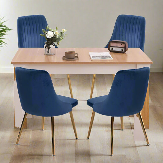 5-Piece Elvio Blue Dining Table & Chair Set Rectangular Velvet